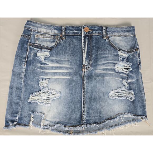 Denim Micro Mini  Skirt Gothic Grunge Y2K Holes Distressed Size 13 - Picture 1 of 8